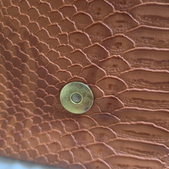 Orange Clutch Purse, inside zipper, 2 additional pockets, magnetic shut, snake t - Picture 7 of 9